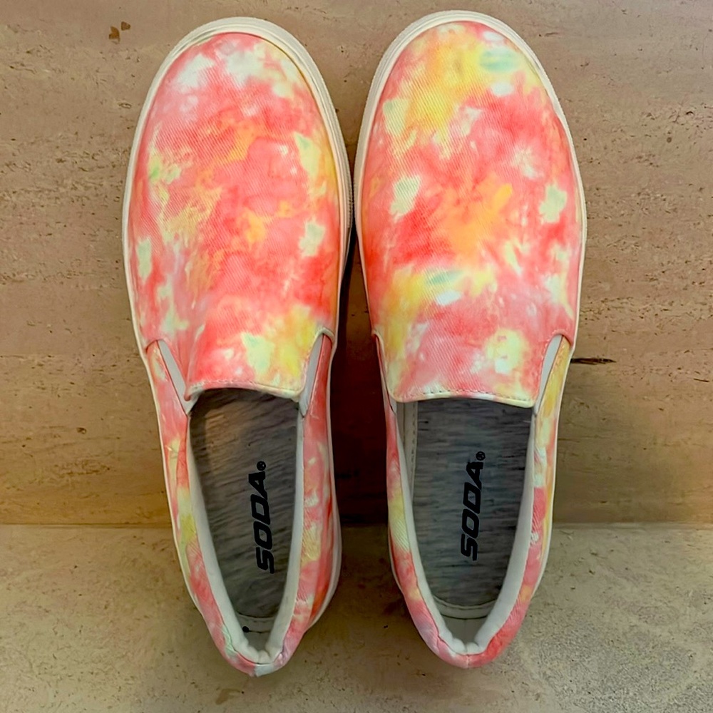Soda Slip Ons Pink and Yellow Tye Dye